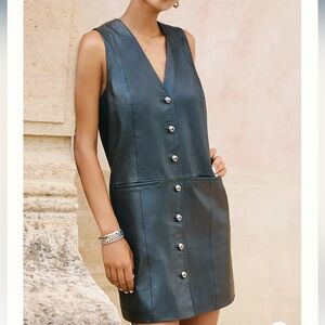 ANTHROPOLOGIE LEATHER BUTTONDOWN MINI DRESS